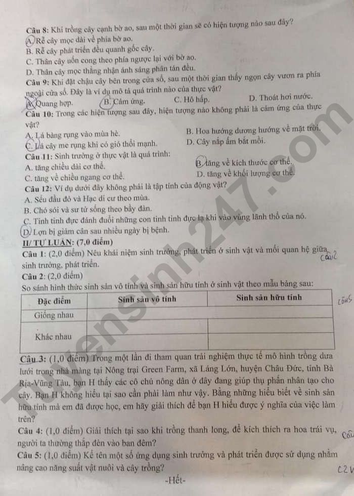 De thi ki 2 mon KHTN lop 7 nam 2024 - THCS Kim Dong