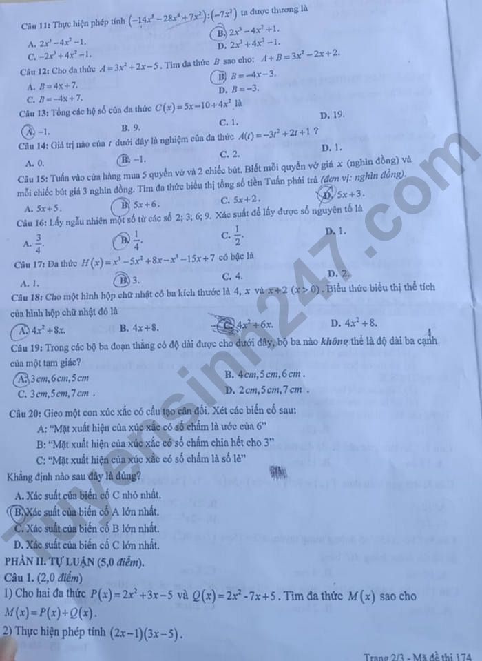 De thi hoc ki 2 mon Toan lop 7 - So GD Bac Giang 2024
