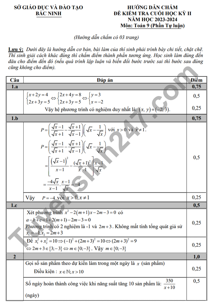 De thi hoc ki 2 mon Toan lop 9 - So GD Bac Ninh 2024 (Co dap an)