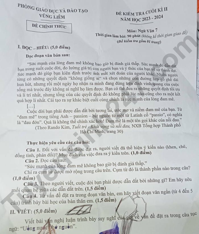 De thi ki 2 mon Van lop 7 - Huyen Vung Liem 2024