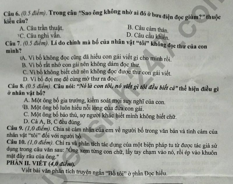 De thi cuoi ki 2 mon Van lop 8 - Phong GD Ung Hoa 2024
