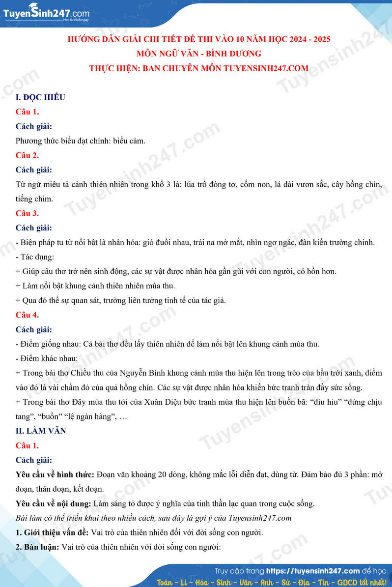Dap an de thi vao lop 10 - Binh Duong mon Van 2024