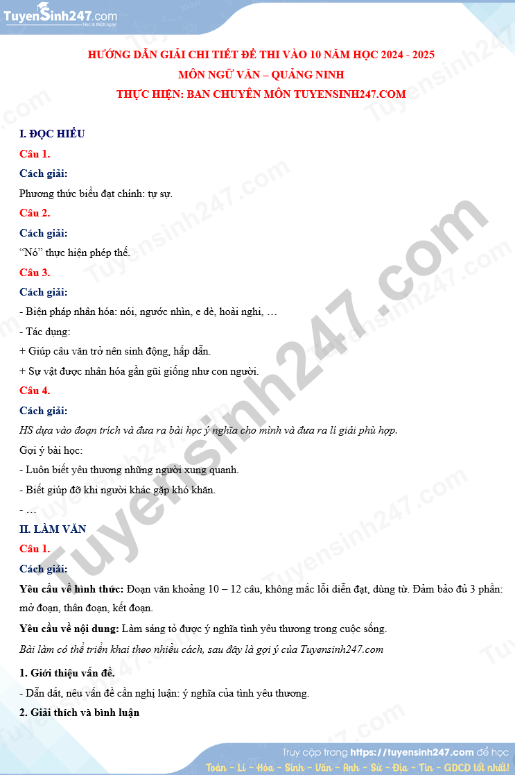 Dap an de thi vao lop 10 mon Van - Quang Ninh 2024