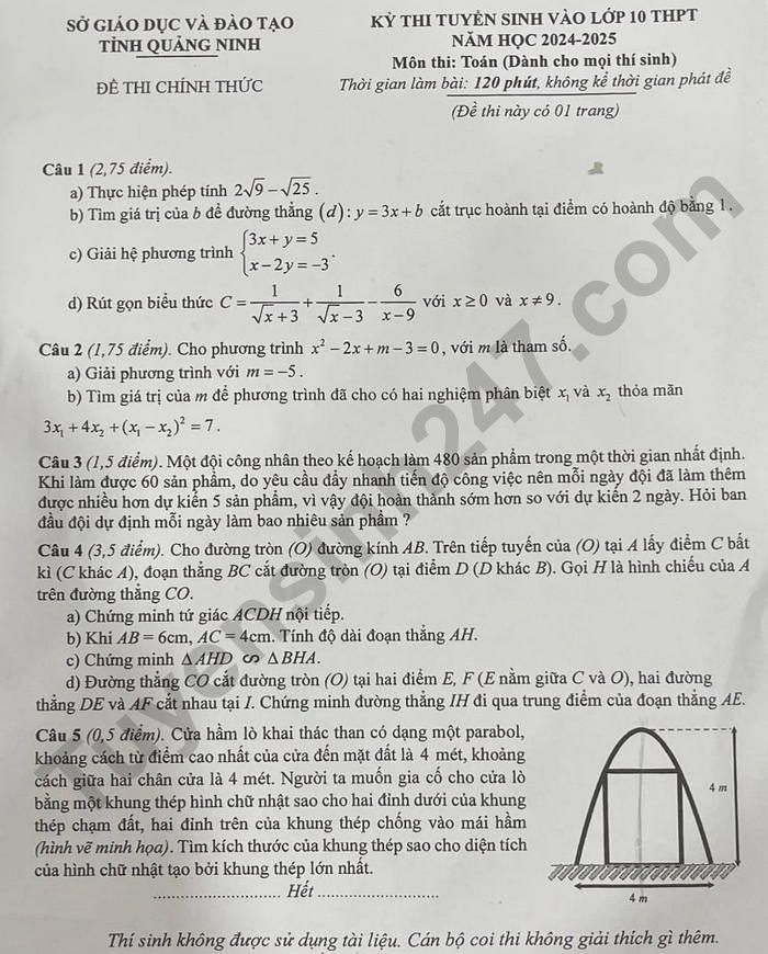 Dap an de thi vao lop 10 mon Toan 2024 - Quang Ninh