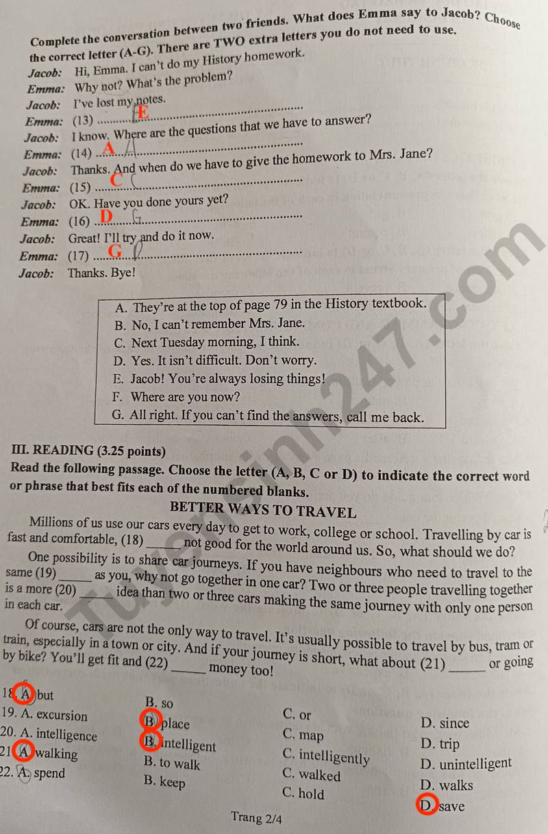 Dap an de thi vao lop 10 mon Anh - Dong Nai 2024