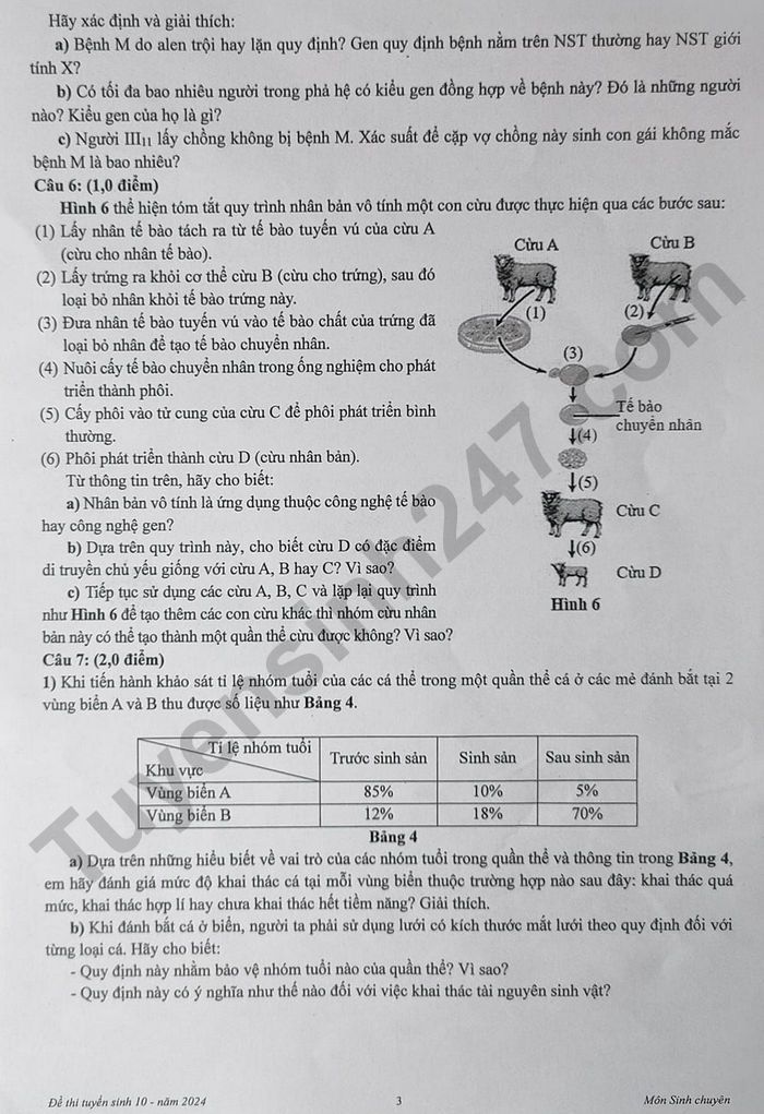 De thi vao lop 10 mon Sinh chuyen 2024 - Dong Nai