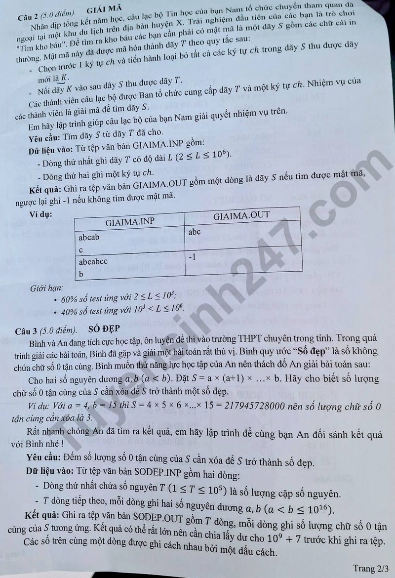De thi vao lop 10 mon Tin chuyen Phan Boi Chau - Nghe An 2024