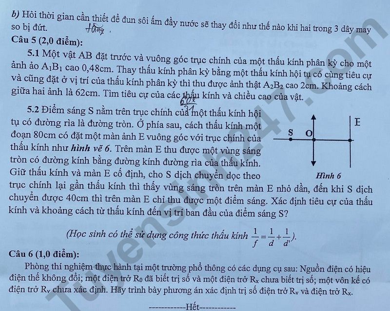 De thi vao lop 10 mon Ly chuyen - Hai Duong 2024