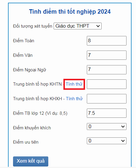 Cong cu tinh diem tot nghiep THPT 2024 nhanh nhat