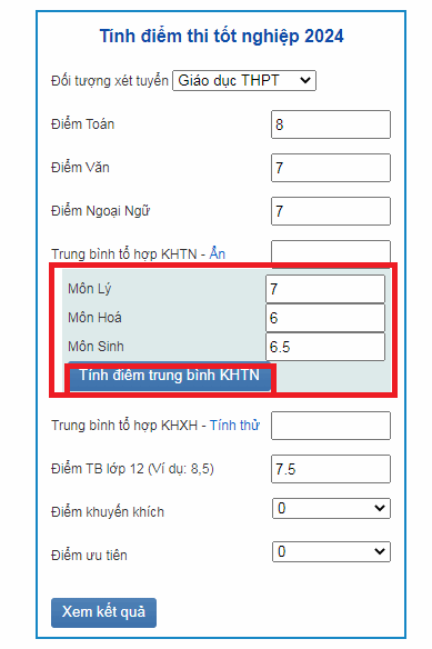 Cong cu tinh diem tot nghiep THPT 2024 nhanh nhat