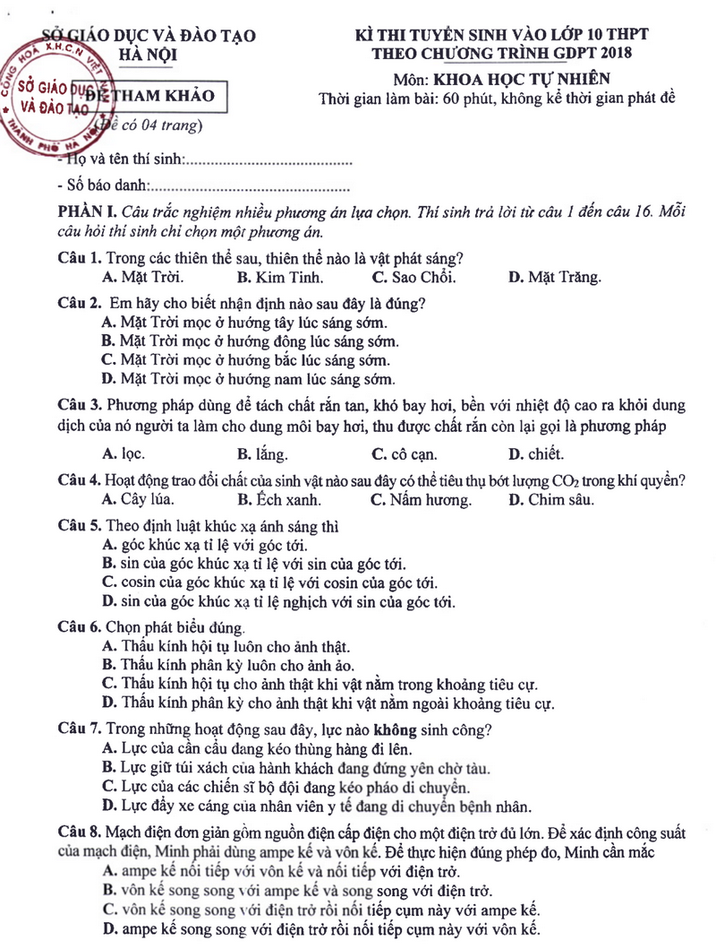 Ha Noi cong bo de minh hoa vao lop 10 nam 2025
