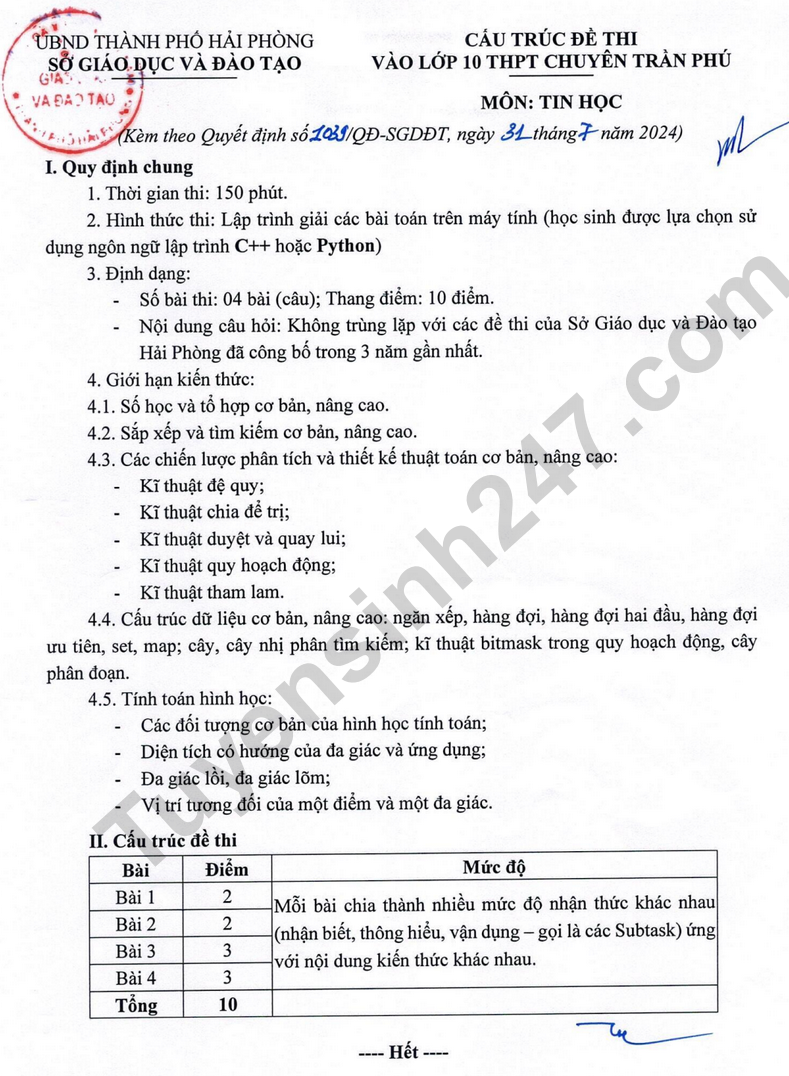 De minh hoa vao lop 10 mon Tin hoc - THPT Tran Phu 2025