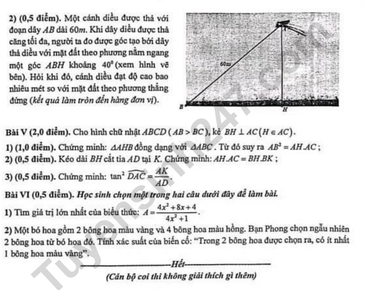 De khao sat lop 9 mon Toan 2024 - THCS va THPT M.V Lo-mo-no-xop