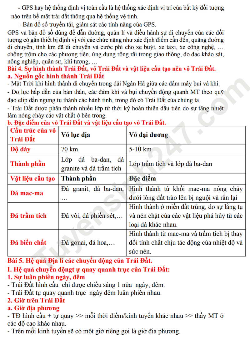 De cuong on thi giua HK1 mon Dia lop 10 - THPT Viet Duc 2025