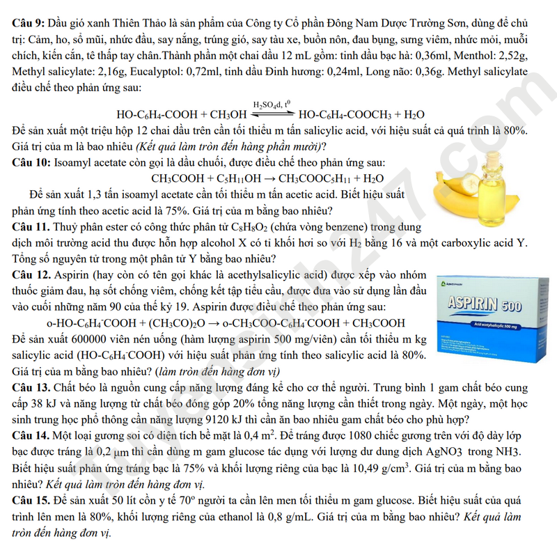 De cuong on tap giua HK1 lop 12 mon Hoa 2025 - THPT Viet Duc