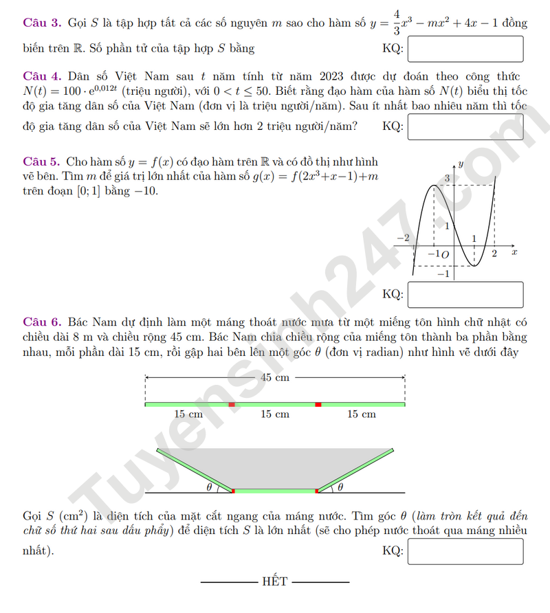 De kiem tra giua HK1 lop 12 Toan 2024 - THCS THPT Nguyen Binh Khiem