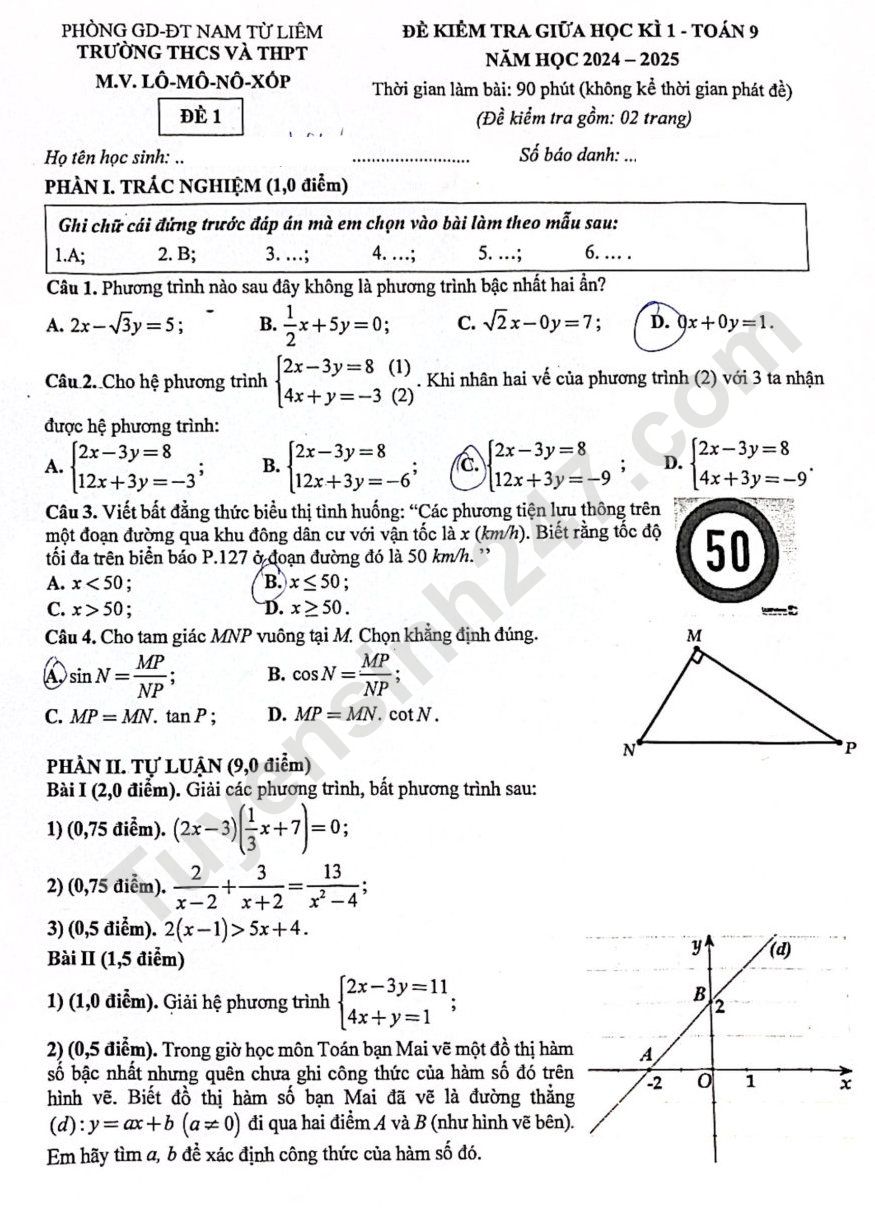 De kiem tra giua HK1 Toan 9 THCS va THPT Lo-Mo-No-Xop 2024
