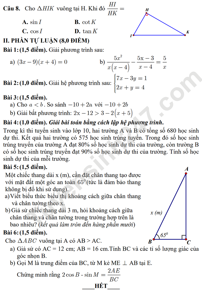 De thi giua HK1 Toan lop 9 nam 2024 - THCS Ly Chinh Thang (De minh hoa)