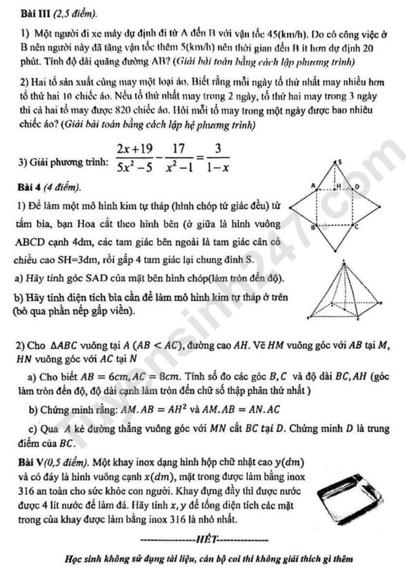 De thi thu lan 1 Toan lop 9 - THCS Ly Nam De 2024