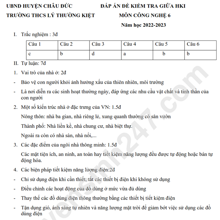 De thi giua ki 1 mon Cong nghe lop 6 - THCS Ly Thuong Kiet 2024 (Co dap an)