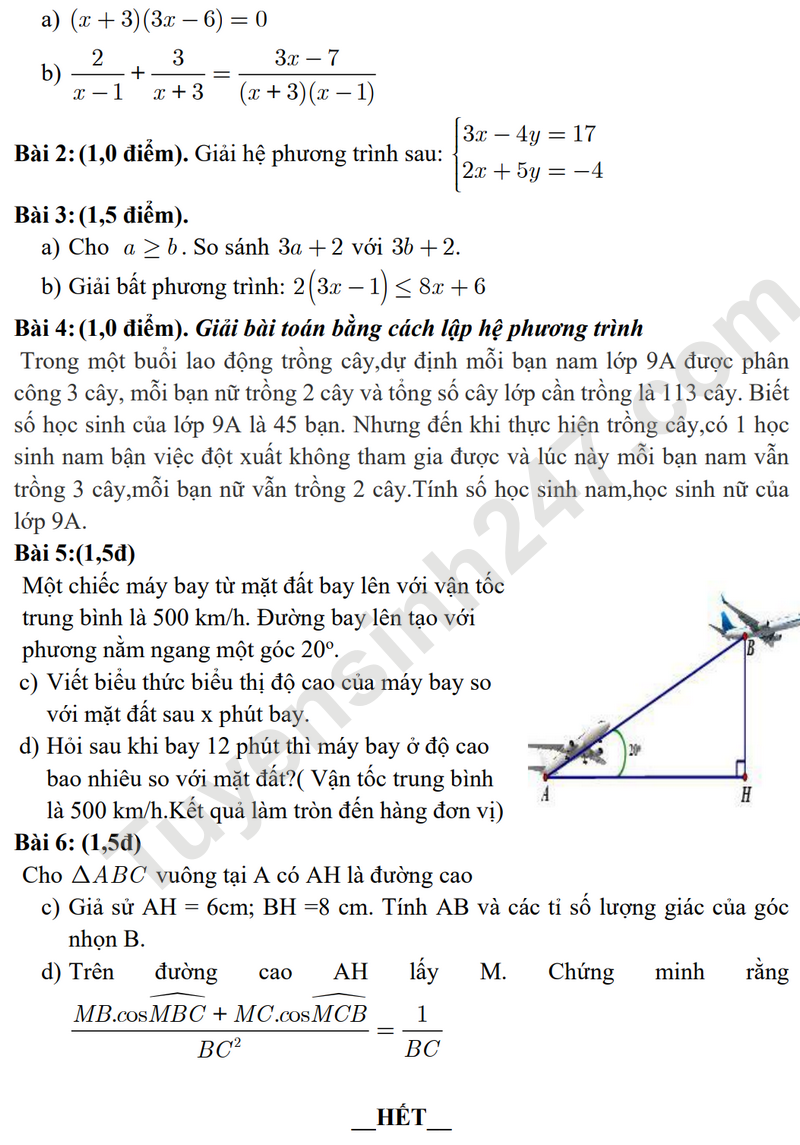 De thi giua HK1 lop 9 mon Toan - THCS Dong Thach 2024 (De minh hoa)