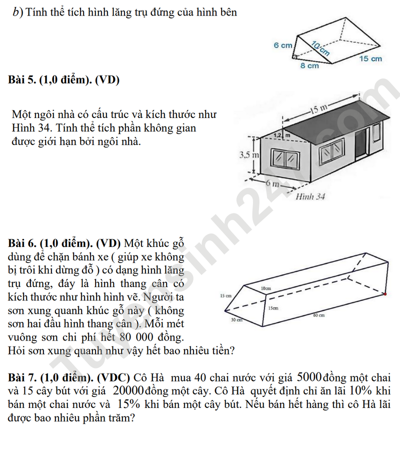 De thi giua HK1 Toan lop 7 - THCS Tam Dong 1 nam 2024 (De minh hoa)