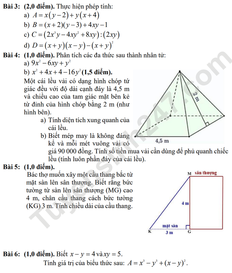 De thi giua HK1 Toan lop 8 nam 2024 - THCS Tam Dong (De tham khao)