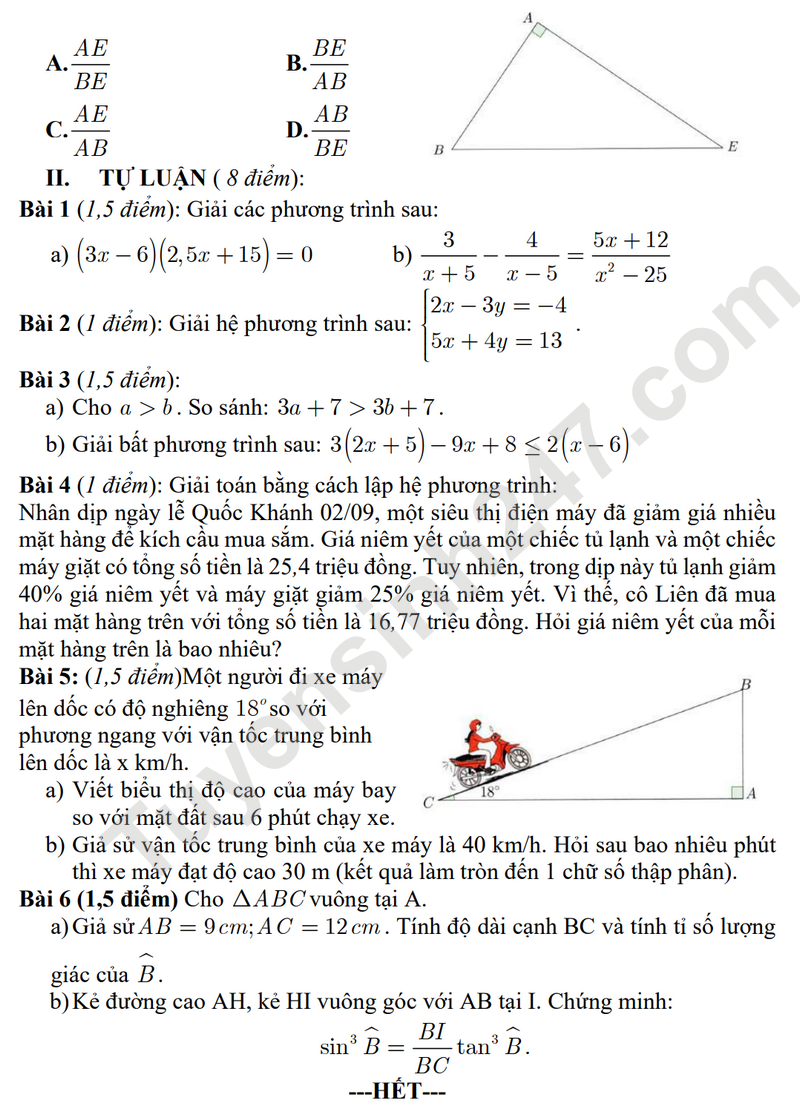 De thi giua HK1 mon Toan lop 9 nam 2024 - THCS Bui Van Thu (De minh hoa)