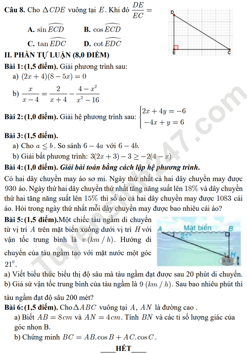 De thi giua HK1 lop 9 mon Toan - THCS Dang Thuc Vinh 2024 (De minh hoa)