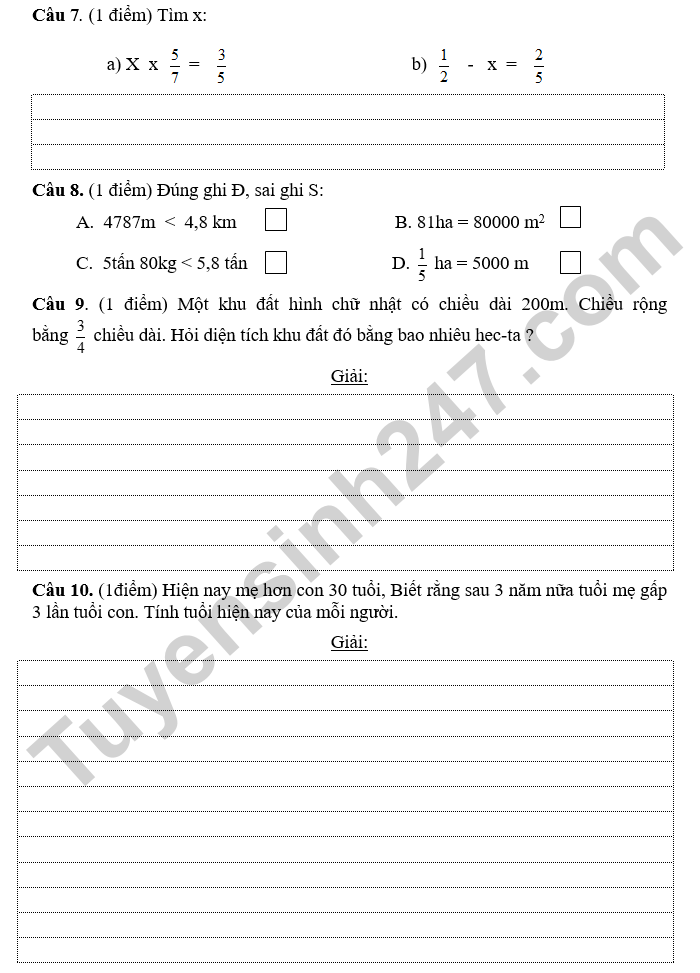 De thi giua ki 1 mon Toan lop 5 - TH Tra Binh 2024 (co dap an)