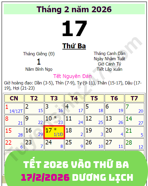 Tet 2026 vao ngay may duong lich?