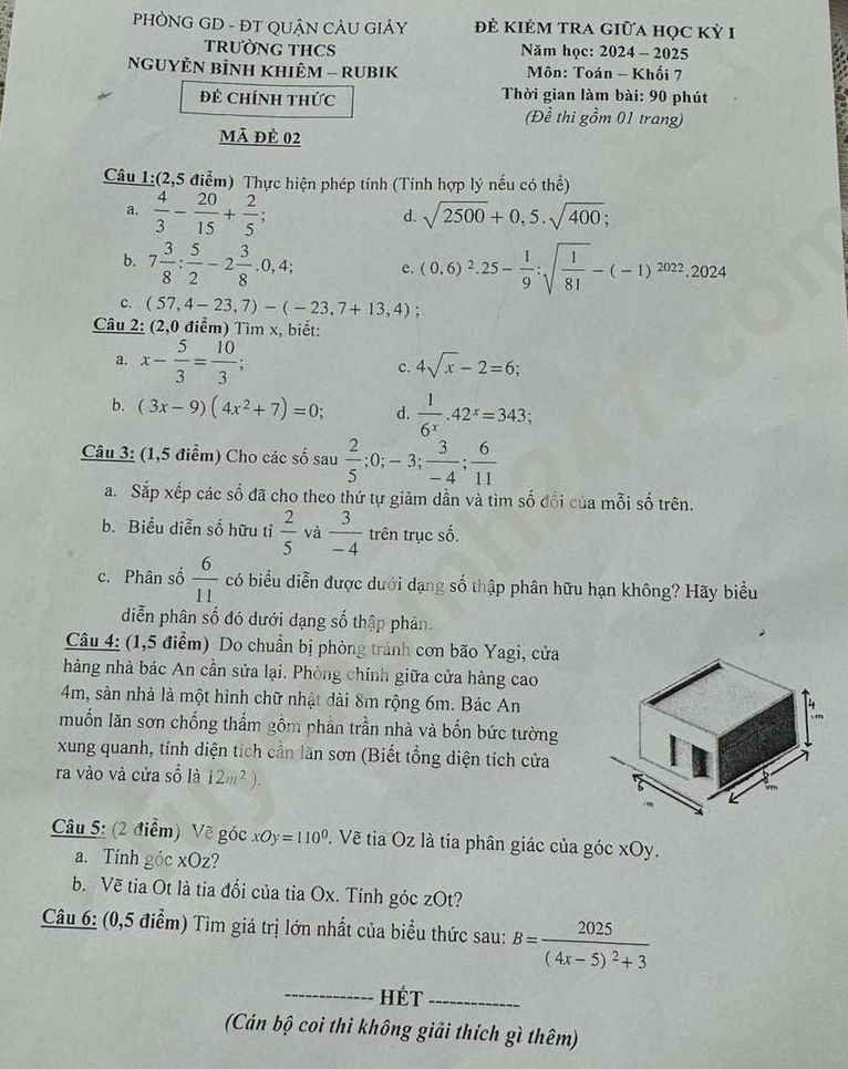 De thi giua HK1 lop 7 mon Toan THCS Nguyen Binh Khiem - Rubik 2024