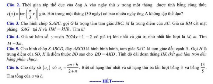 De thi giua ki 1 lop 11 mon Toan - THCS&THPT Nguyen Binh Khiem 2024