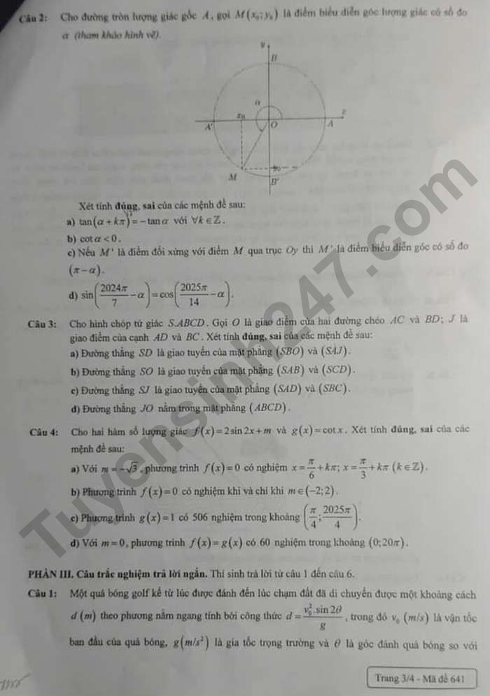 De thi giua ki 1 mon Toan lop 11 THPT Viet Duc 2024