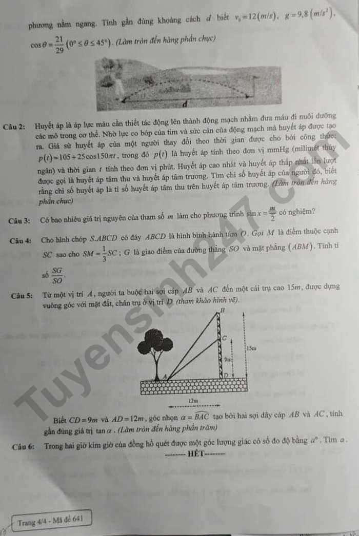 De thi giua ki 1 mon Toan lop 11 THPT Viet Duc 2024