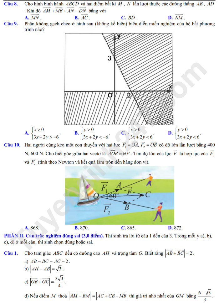 De thi giua ki 1 lop 10 mon Toan 2024 - THPT Le Thanh Tong (Co dap an)