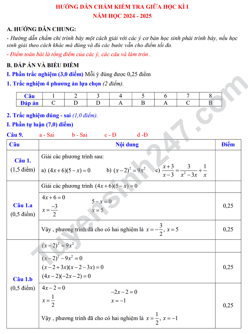 De thi giua ki 1 Toan lop 9 nam 2024 - THCS Yen Phong (Co dap an)
