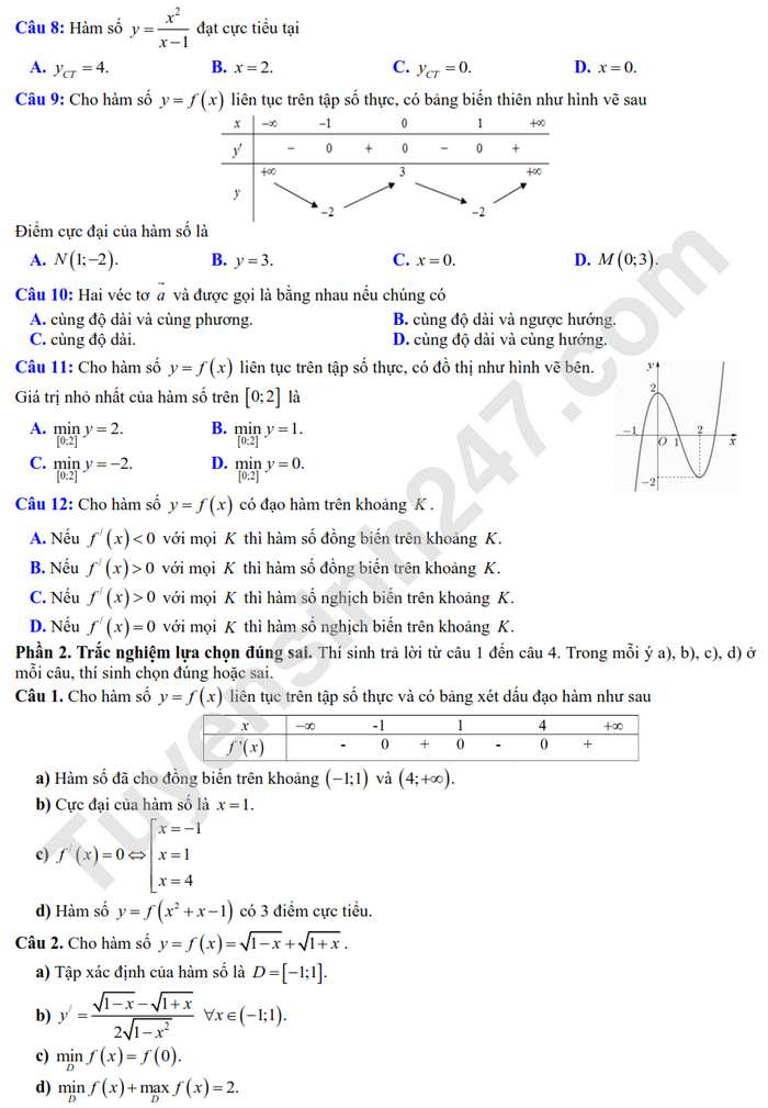 De thi giua ki 1 mon Toan lop 12 nam 2024 - THPT Tran Hung Dao