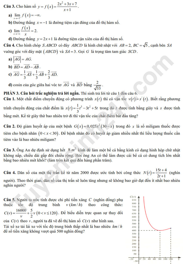 De thi giua ki 1 mon Toan lop 12 nam 2024 - THPT Tran Hung Dao