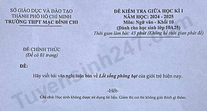 De thi giua ki 1 mon Van lop 10 nam 2024 - THPT Mac Dinh Chi