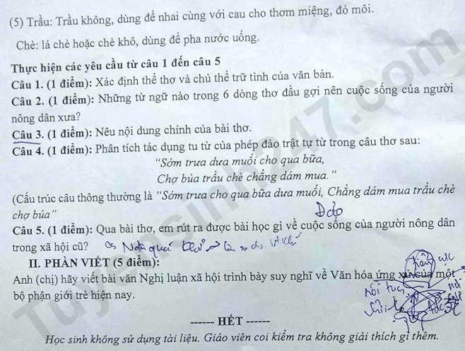 De thi giua ki 1 mon Van lop 10 nam 2024 - THPT Tran Phu