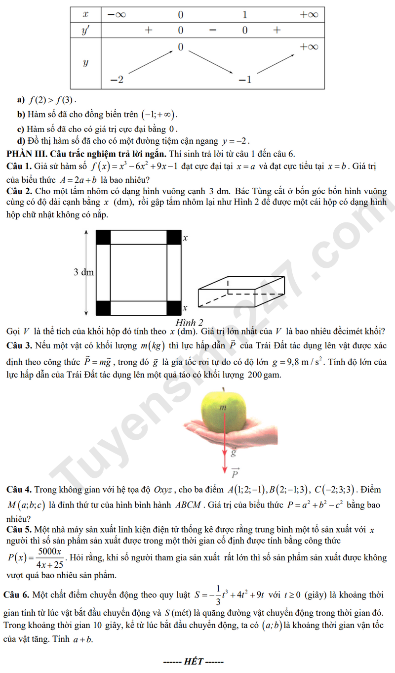De thi giua HK1 lop 12 mon Toan - THPT Kim Son C 2024