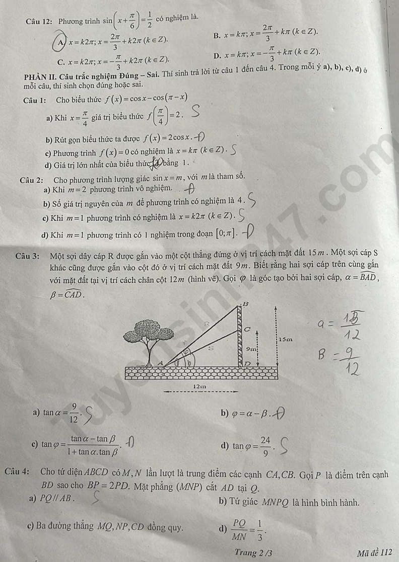 De thi giua ki 1 lop 11 mon Toan nam 2024 - THPT Huong Son