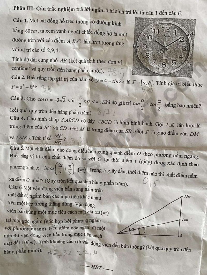 De thi giua HK1 lop 11 mon Toan 2024 - THPT Le Huu Trac
