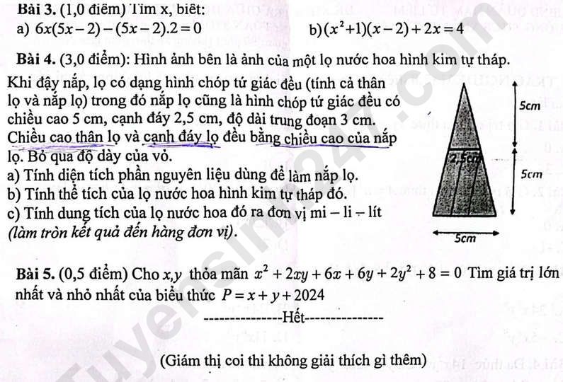 De thi giua ki 1 lop 8 mon Toan 2024 - THCS Xuan Phuong