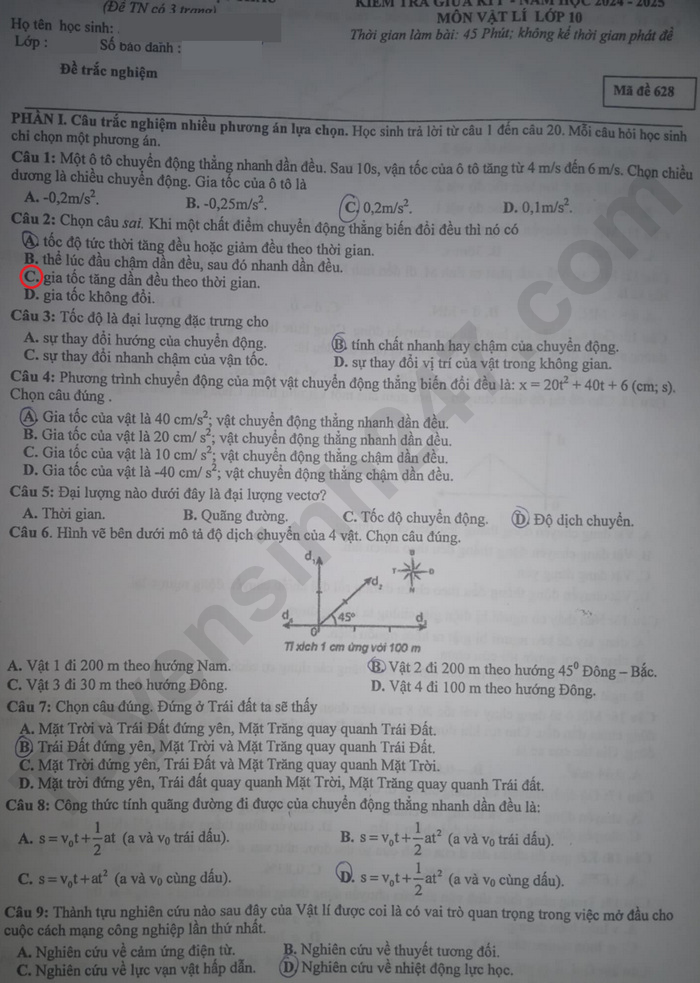 De thi giua ki 1 lop 10 mon Ly 2024 - THPT Phan Boi Chau