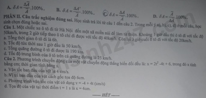 De thi giua ki 1 lop 10 mon Ly 2024 - THPT Phan Boi Chau