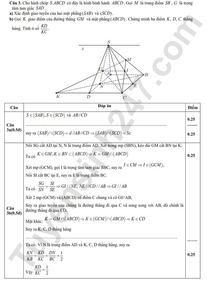 De thi giua ki 1 lop 11 mon Toan 2024 - THPT Bac Yen Thanh (Co dap an)