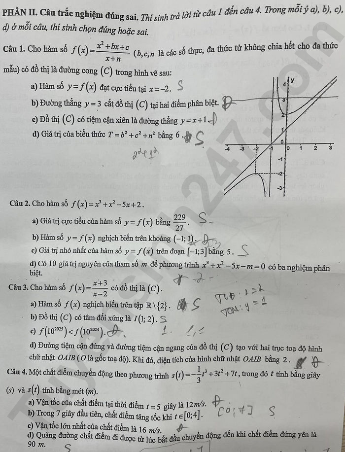 De thi giua ki 1 mon Toan lop 12 - THPT Yen Hoa 2024