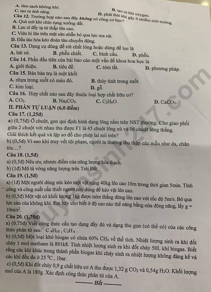 De thi giua HK1 lop 9 mon Khoa hoc tu nhien 2024 - THCS Vo Nhu Hung